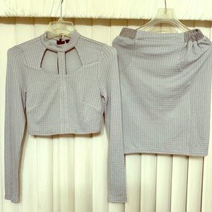 SUGAR LIPS Crop Top with Long Sleeves and Mini Skirt